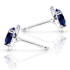 Blue Sapphire Diamond Halo Earrings 1 1/2ct.tw in 14k White Gold