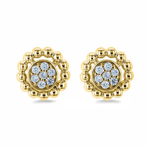 Round Diamond Cluster Flower Stud Earrings 1/8 CTW 10k Yellow Gold