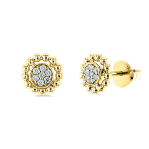 Round Diamond Cluster Flower Stud Earrings 1/8 CTW 10k Yellow Gold