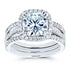 Cushion Moissanite and Diamond Halo Bridal Rings Set 2 1/2 CTW 14k White Gold (GH/VS)