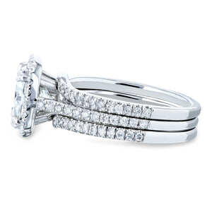 Cushion Moissanite and Diamond Halo Bridal Rings Set 2 1/2 CTW 14k White Gold (GH/VS)