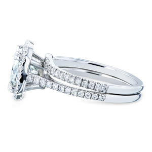 Cushion Moissanite and Diamond Halo Bridal Rings Set 2 2/5 CTW 14k White Gold (GH/VS)
