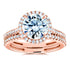 Round Brilliant Moissanite and Diamond Halo Bridal Wedding Rings Set 2 1/3 CTW 14k Rose Gold