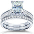Radiant-cut Moissanite Bridal Set with Round-Brilliant Diamond 2 1/8 CTW 14k White Gold