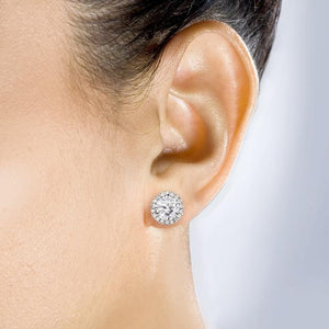 Round Moissanite and Diamond Stud Earrings 3 1/4 CTW 14k White Gold