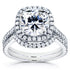 Cushion Moissanite Bridal Set with Halo Diamond 3 1/4 CTW 14k White Gold