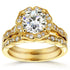 Antique Floral Cushion-cut Moissanite Bridal Set with Diamond 2 1/6 CTW 14k Yellow Gold