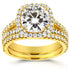 Cushion Moissanite Bridal Set with Split Shank Halo Diamond 2 3/4 CTW 14k Yellow Gold