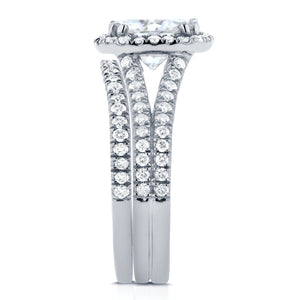 Cushion Moissanite Bridal Set with Split Shank Halo Diamond 2 3/4 CTW 14k White Gold