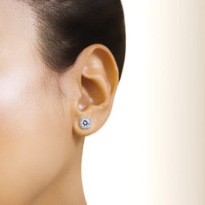 Moissanite and Diamond Halo Formal Stud Earrings 6 CTW in 14K White Gold
