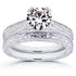 Moissanite and Diamond Accent Antique Engraved Bridal Rings Set 1 CTW 14k White Gold